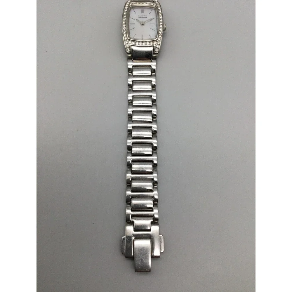 Citizen Eco-Drive Womens Watch 18mm White Dial Stainless Band Crystal Bezel 7.5